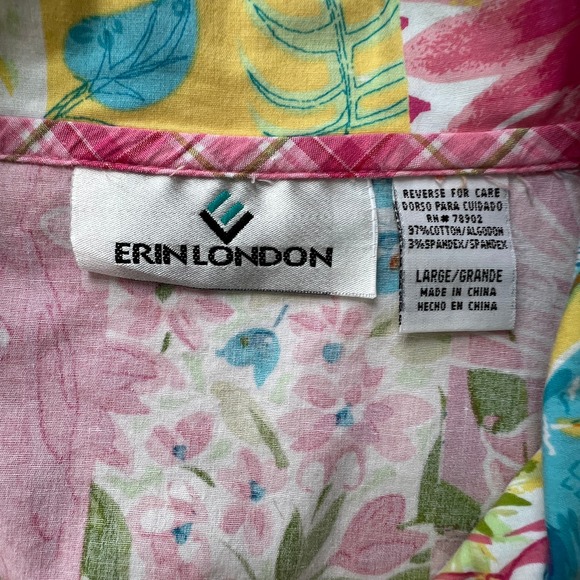 Vintage Erin London Bright Floral Hawaiian Button Down Beach Blouse Large - Picture 4 of 7